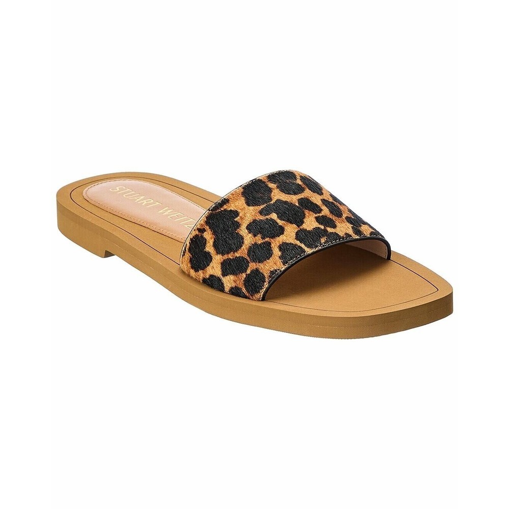Stuart Weitzman Women's 5.5 Delilah Slide Sandal Cheetah Hair Calf Sandals Brown